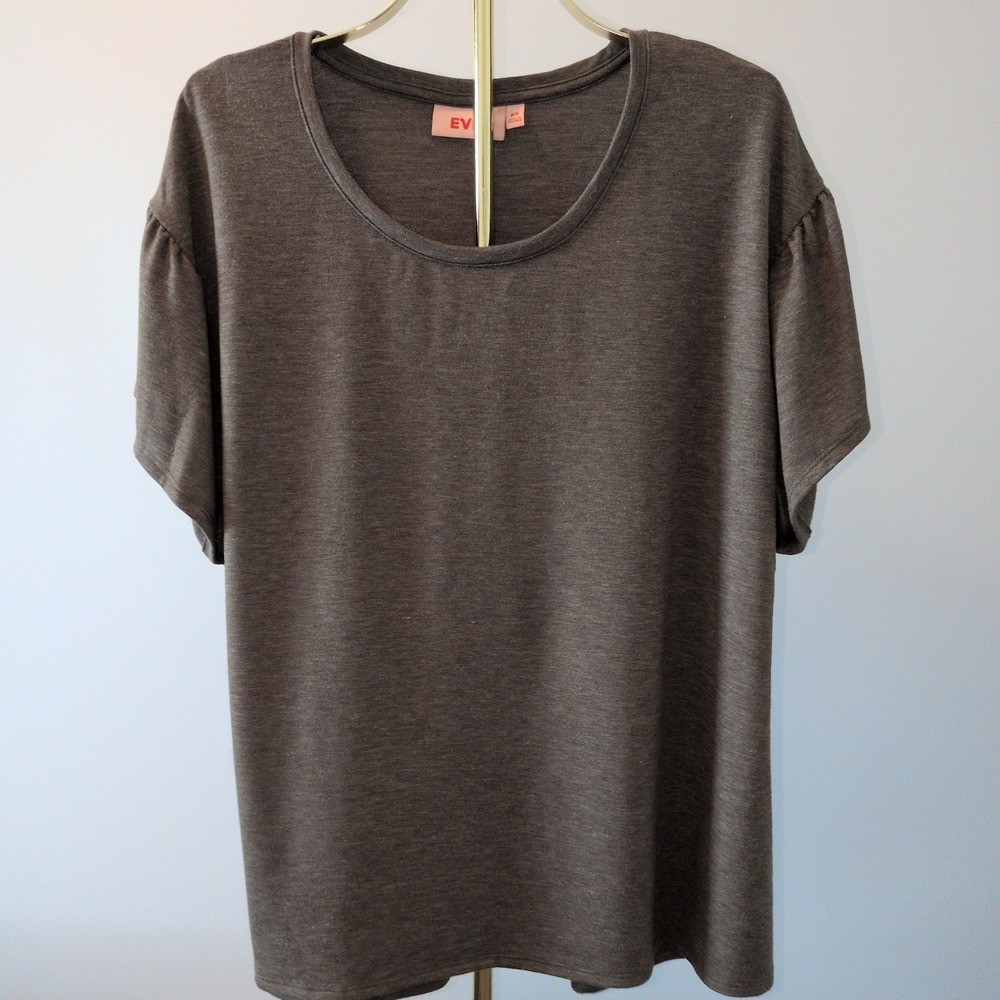 Plus Size EVRI Flutter Sleeve Top Womens 0X Dusty Green Scoop Neck Jersey Knit